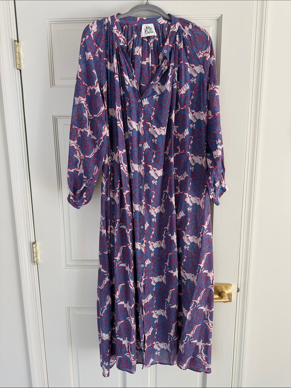 Attic and Barn Purple and Pink Floral Long Sleeve Button-Front Midi Dress
